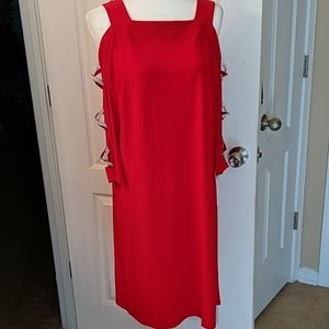 Never worn open shoulder jeweled red dress.